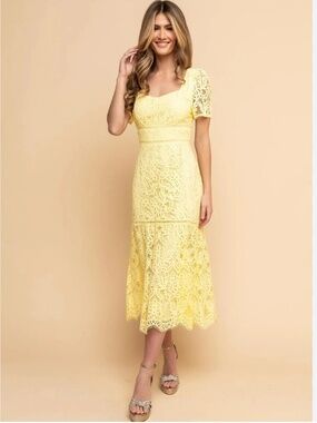 Rachel Parcell | Dresses | Rachel Parcell Puff Sleeve Lace Trim Midi Dress  | Poshmark